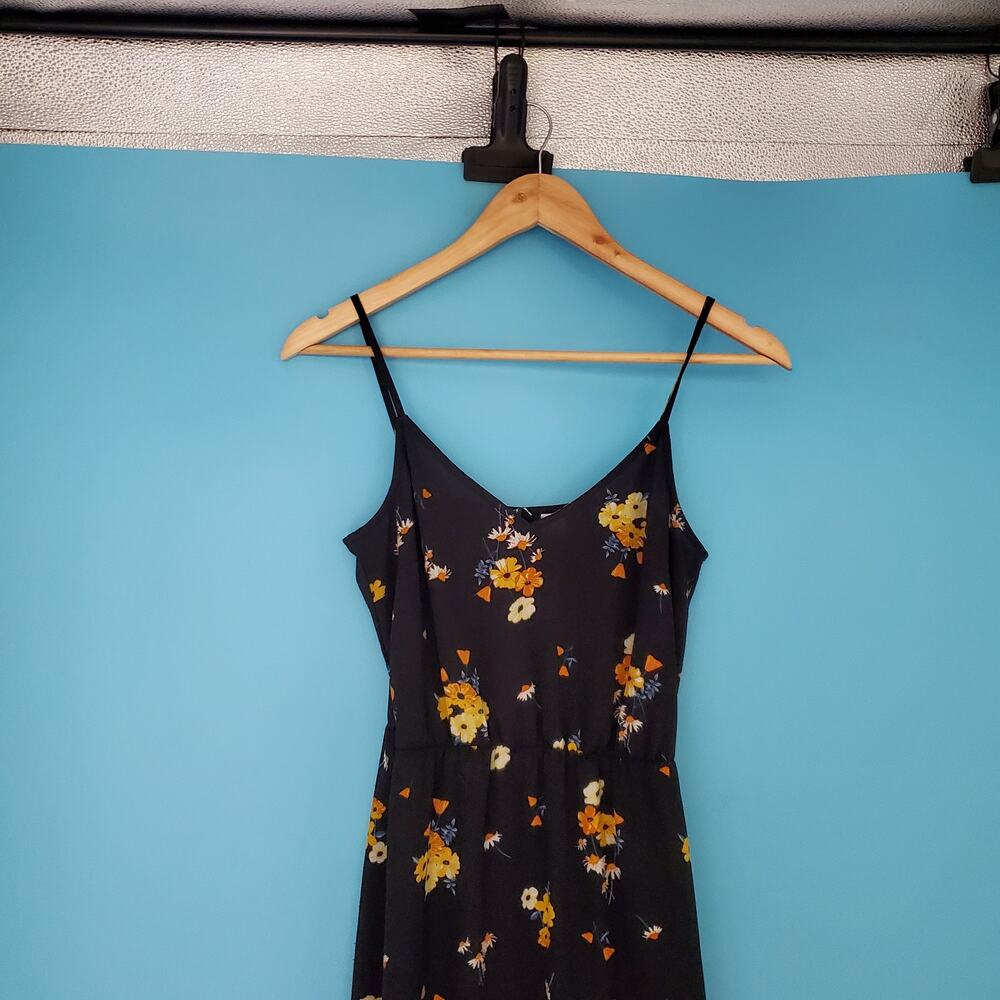 H&M Divided Dress Size 4 Floral Black Maxi Sleeveless - Picture 2 of 7